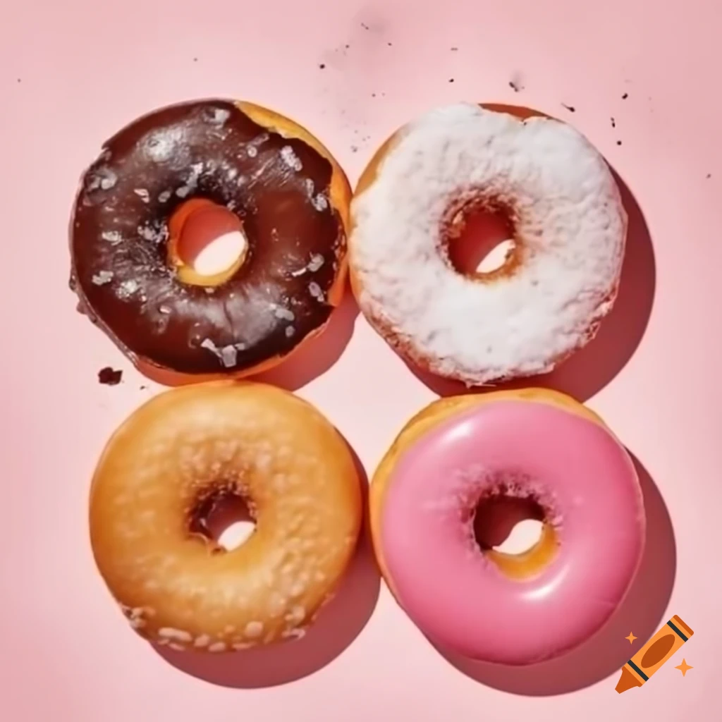 Three donuts: glazed, chocolate, and powdered sugar
