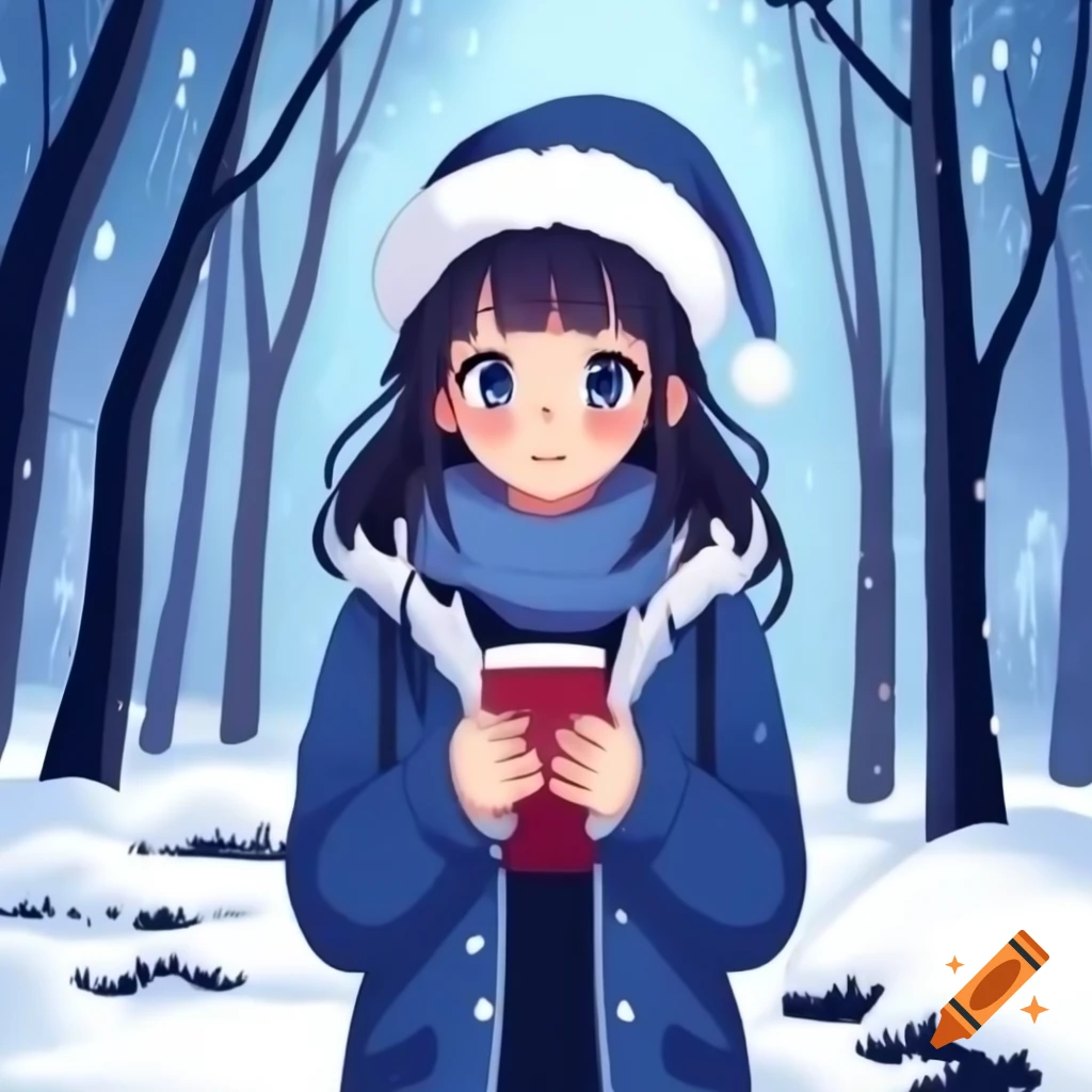 Anime girl in winter forest setting
