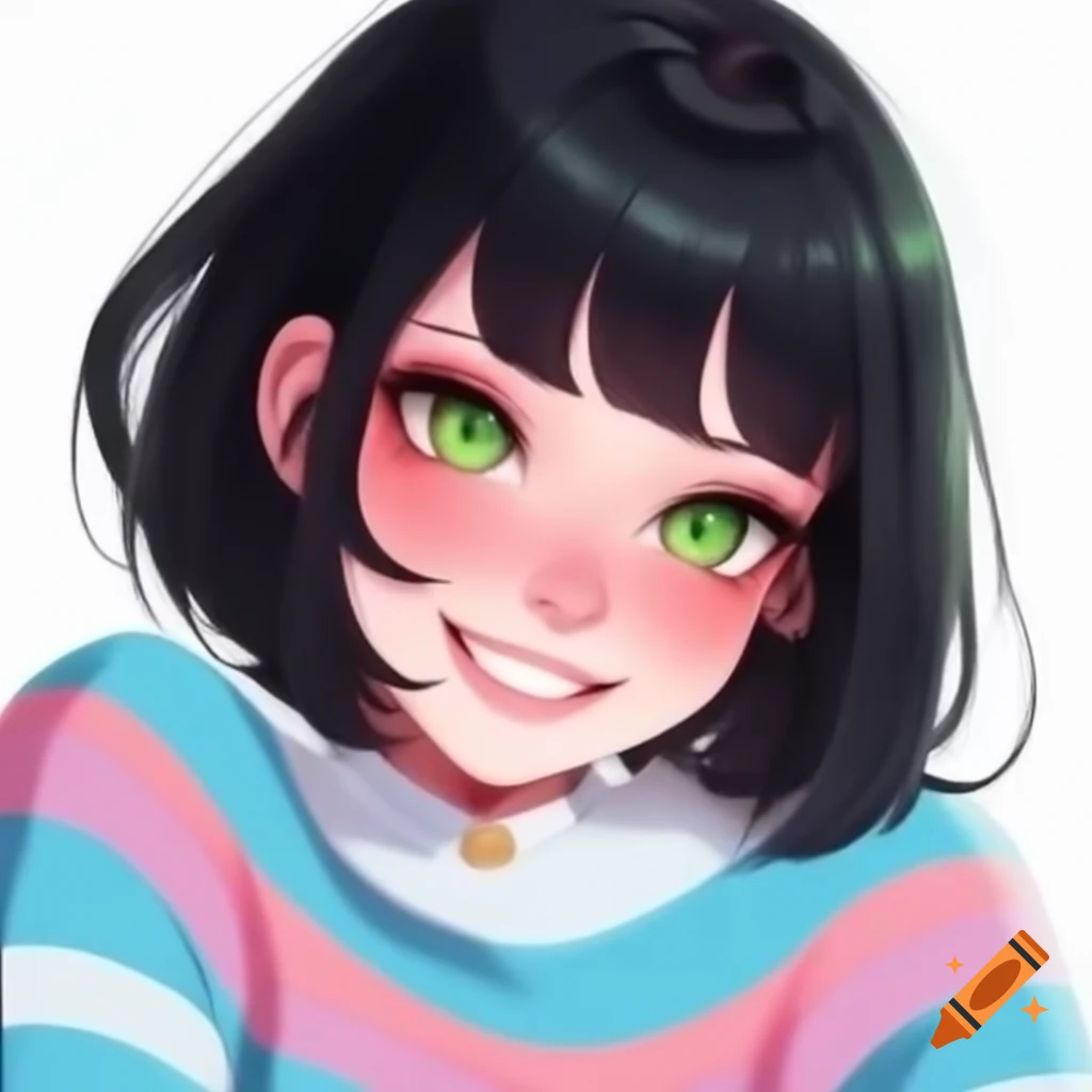 Cheerful trans woman in pastel striped sweater and blue jeans