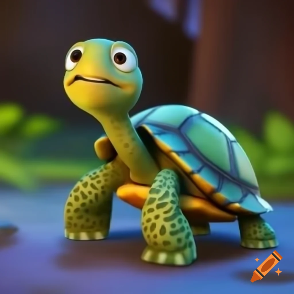 Cute turtle character design in Pixar style