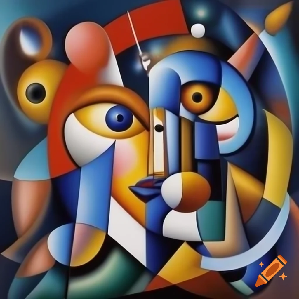 Cubist painting depicting dystopia and utopia themes