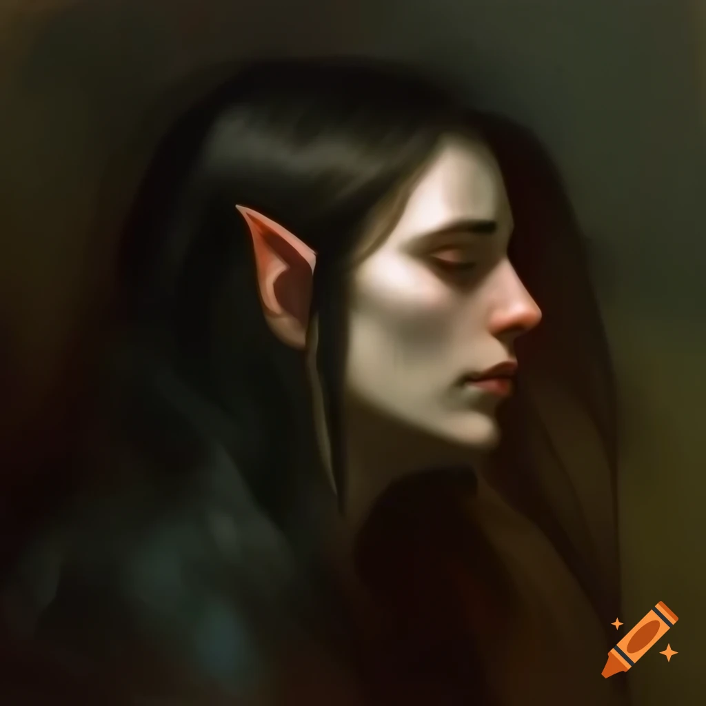 Portrait of a saddened dark elf in watercolor and Renaissance style