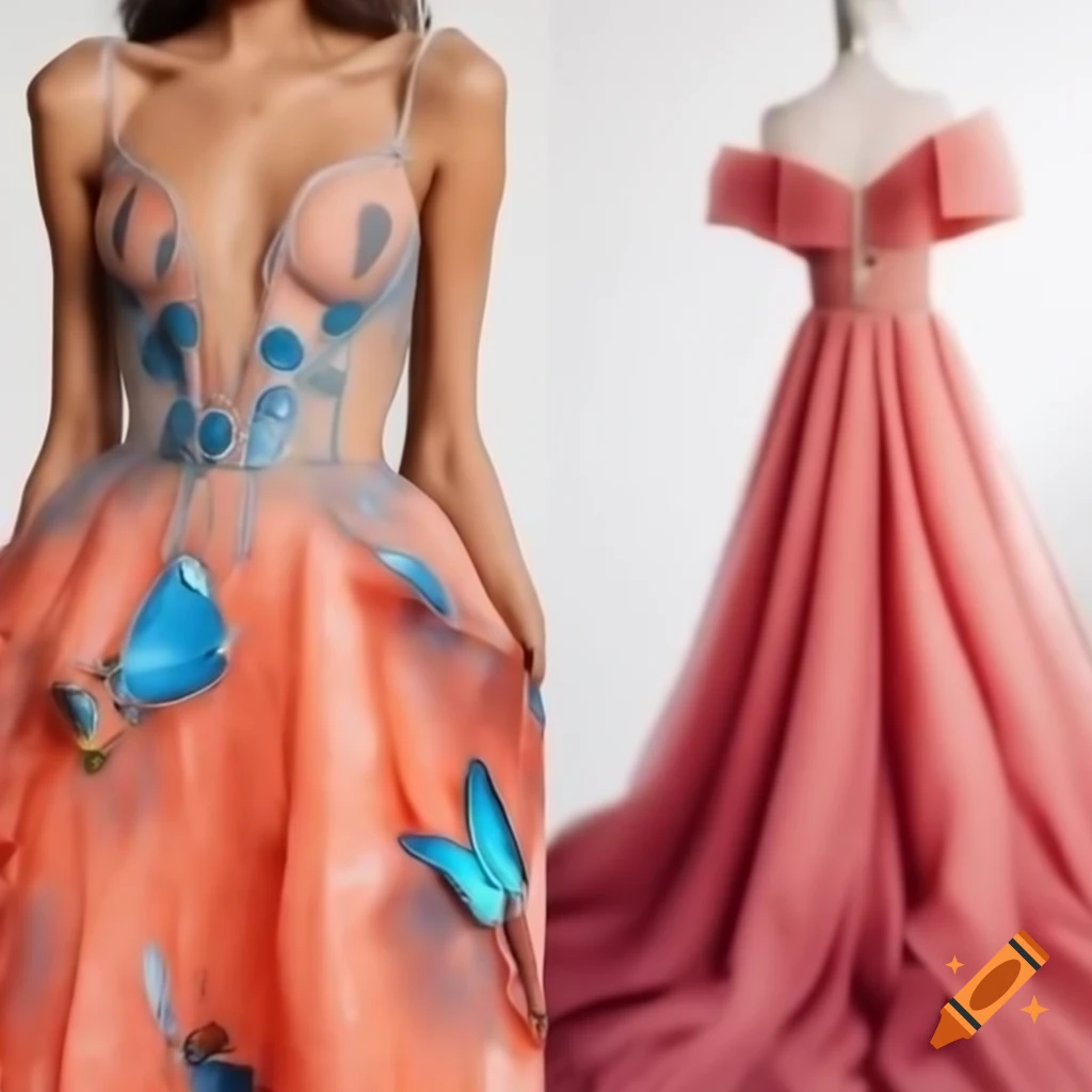 Stunning haute couture dress with intricate patterns and embroidered details