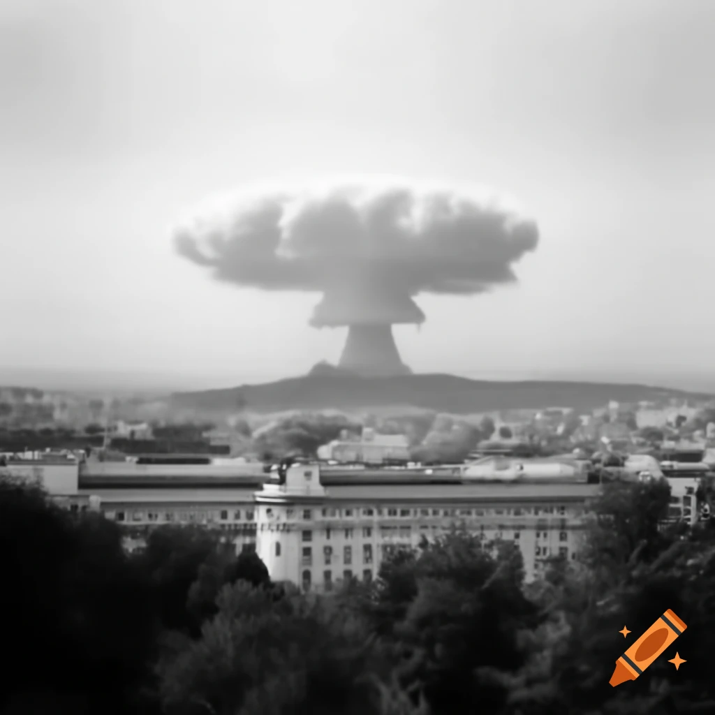 Surreal upper view of Budapest post-nuclear scene in H.R. Giger style