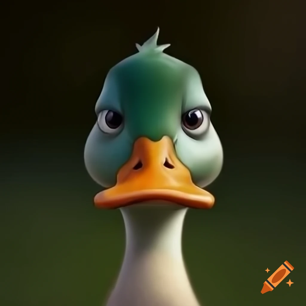 Angry duck face with intense eyes