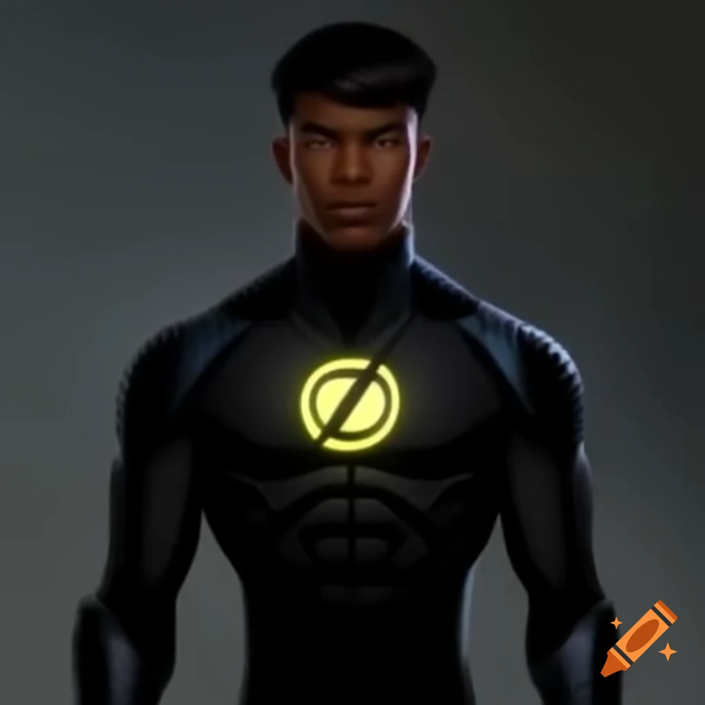 Black-Korean man in superhero suit with glowing yellow 'W'
