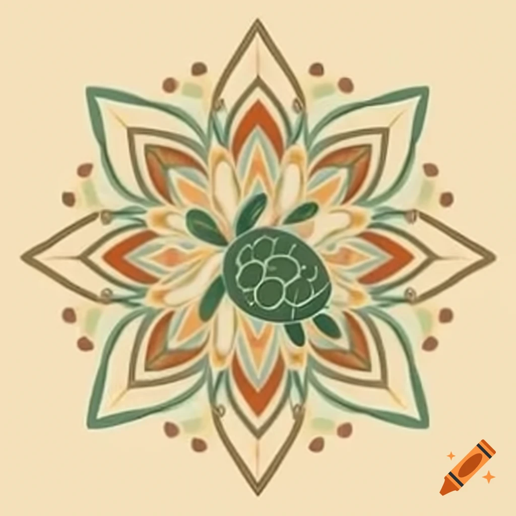 Intricate mandala design with a turtle in light colors