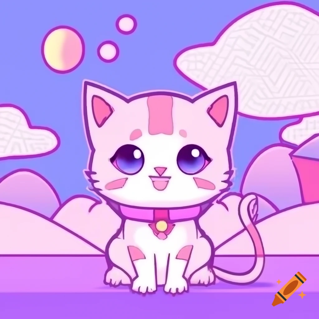 Cute girly kitten NFT profile picture in pink and purple anime style