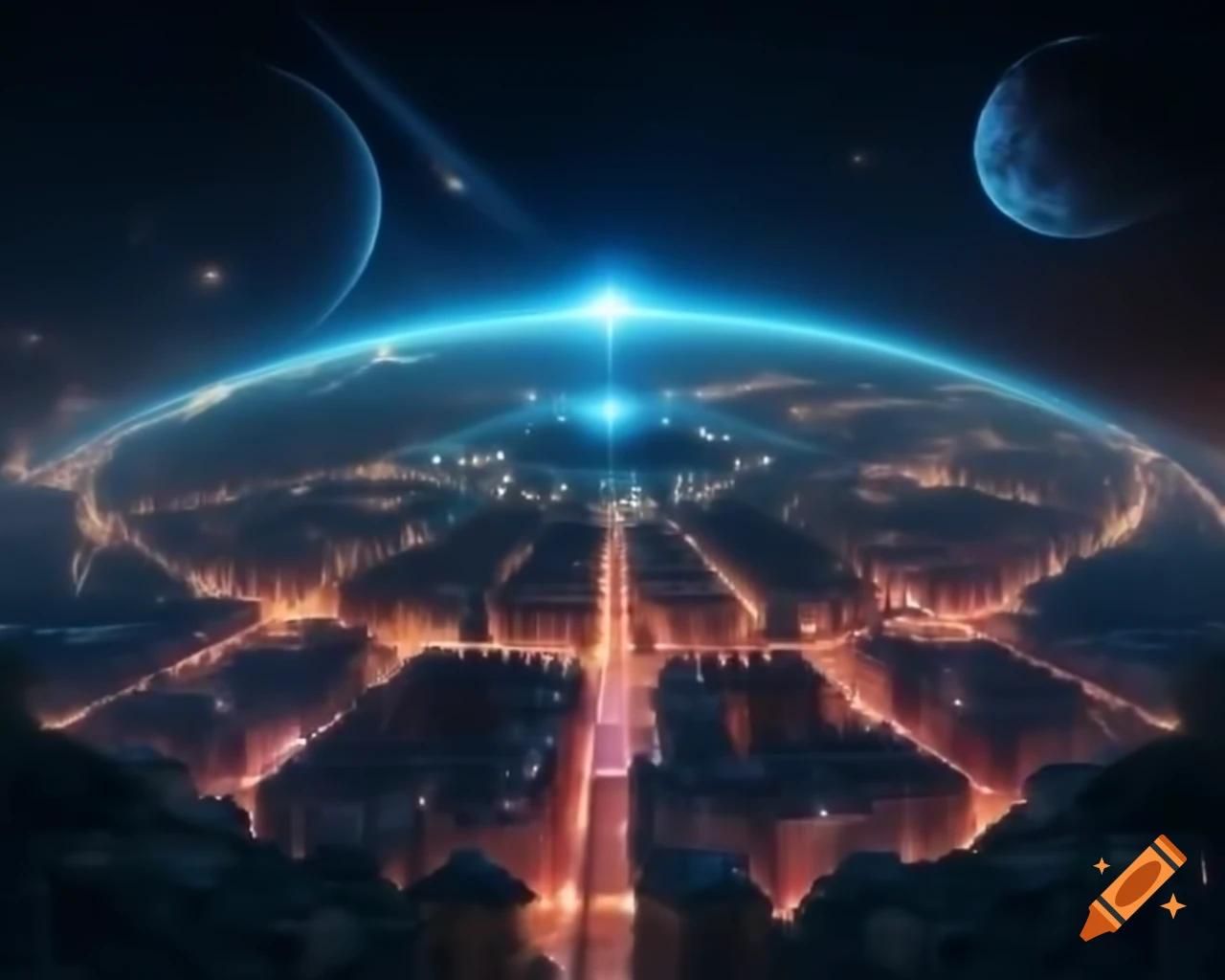 Futuristic city with advanced metal buildings