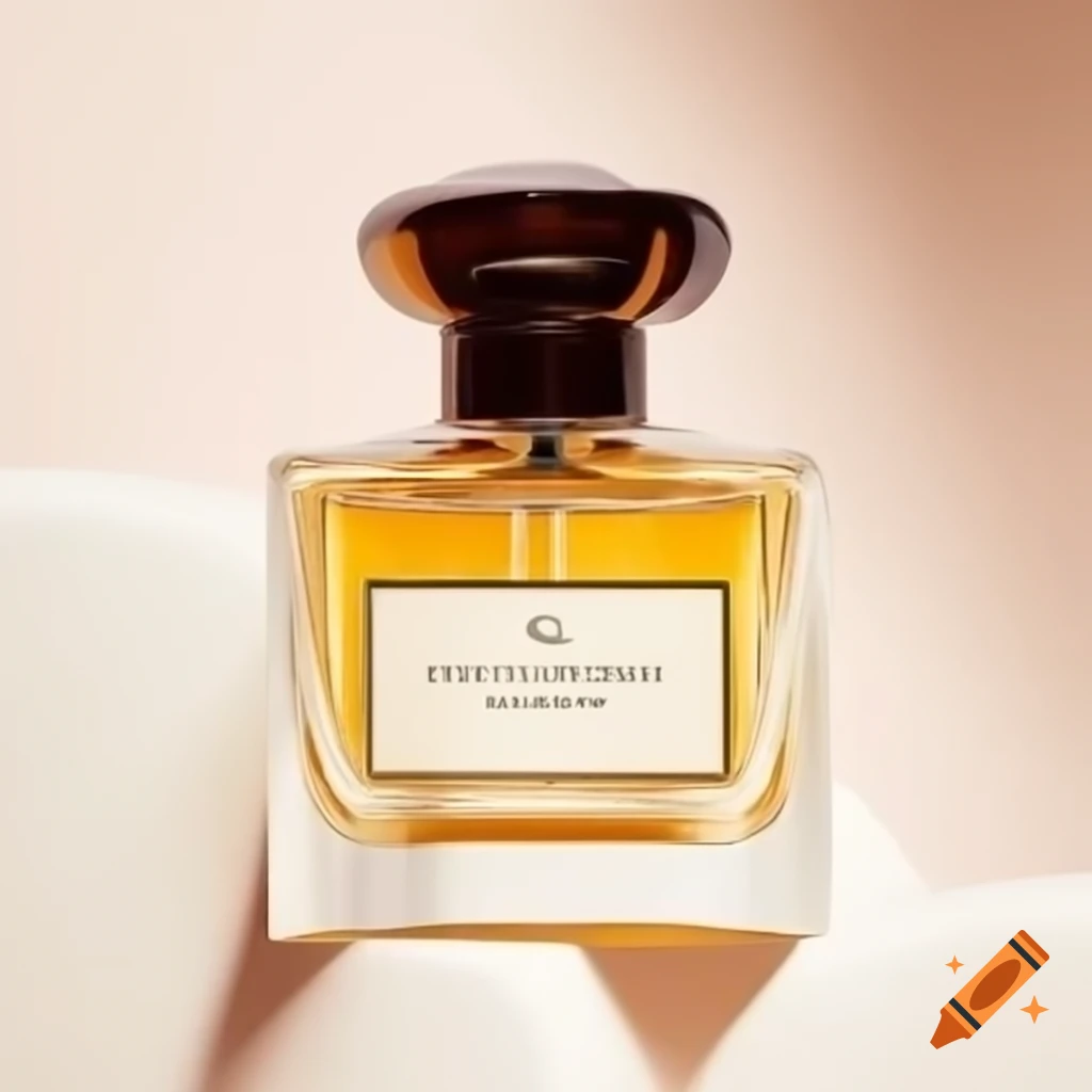 Elegant art deco glass perfume bottle named 'Ciel' on off-white background