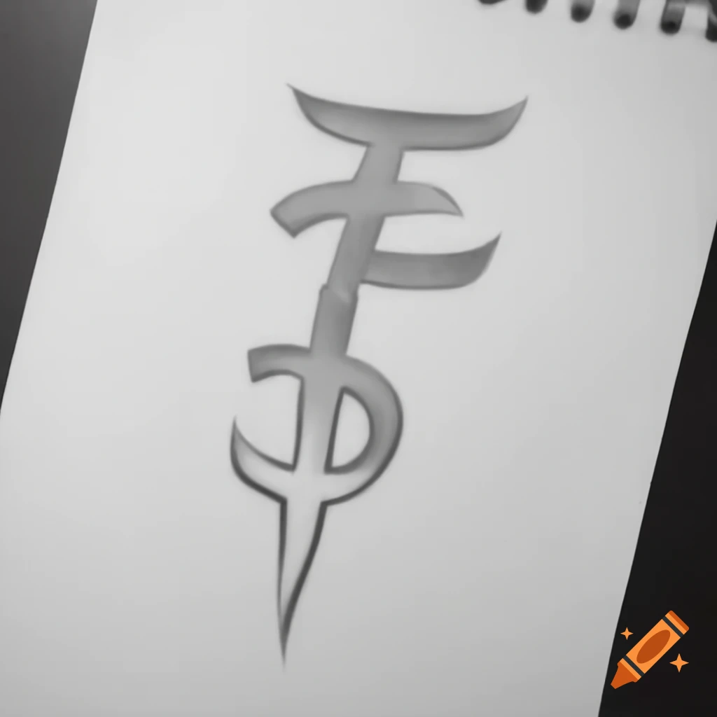 Pencil sketch of runic symbol from the third aett in Sanskrit