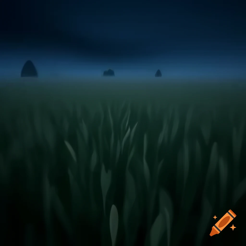 Foggy wheat field at night in a 3D horror game style
