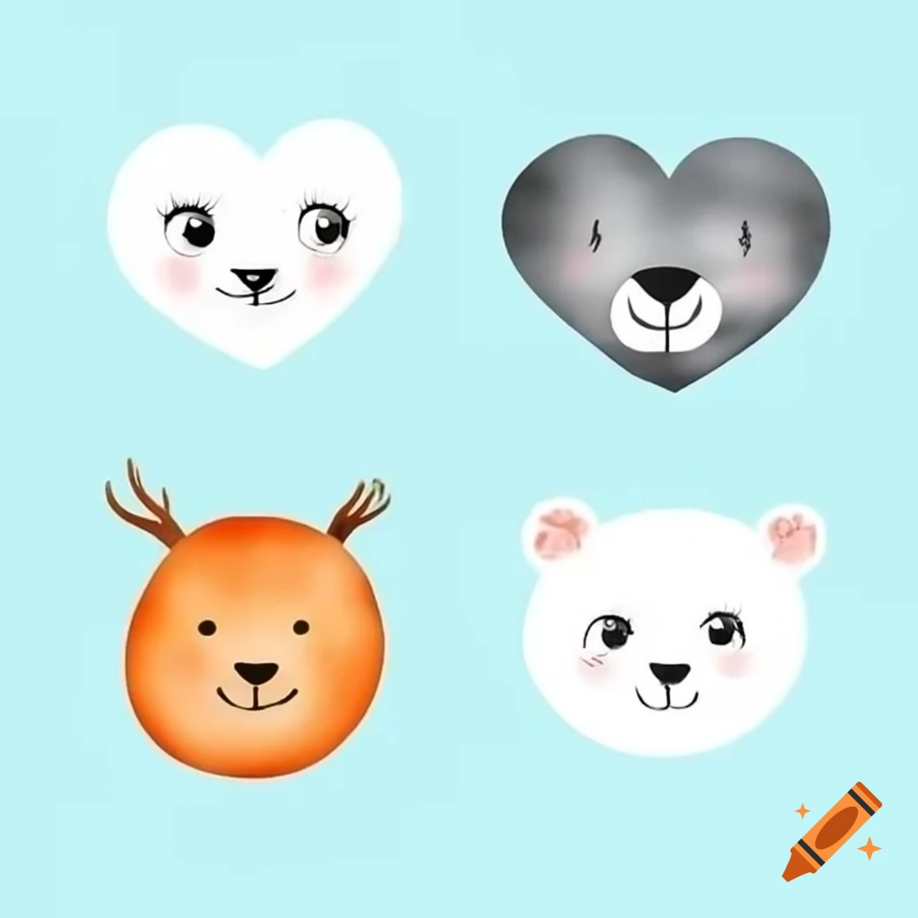 Cute animal faces designed as equilateral triangles