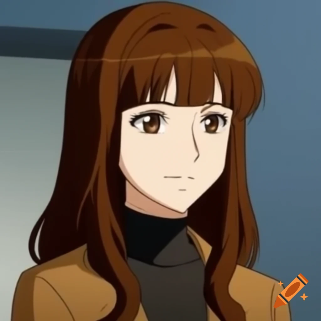Anime style businesswoman with brown hair wearing a business coat
