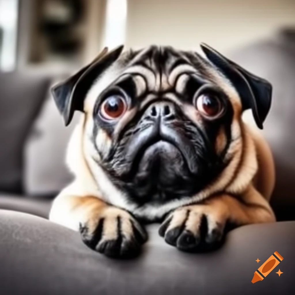 Cute pug lying on sofa looking lazy