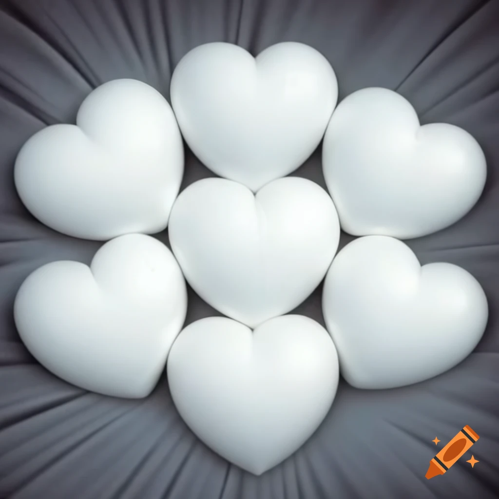 Seven white hearts symbolizing love and affection