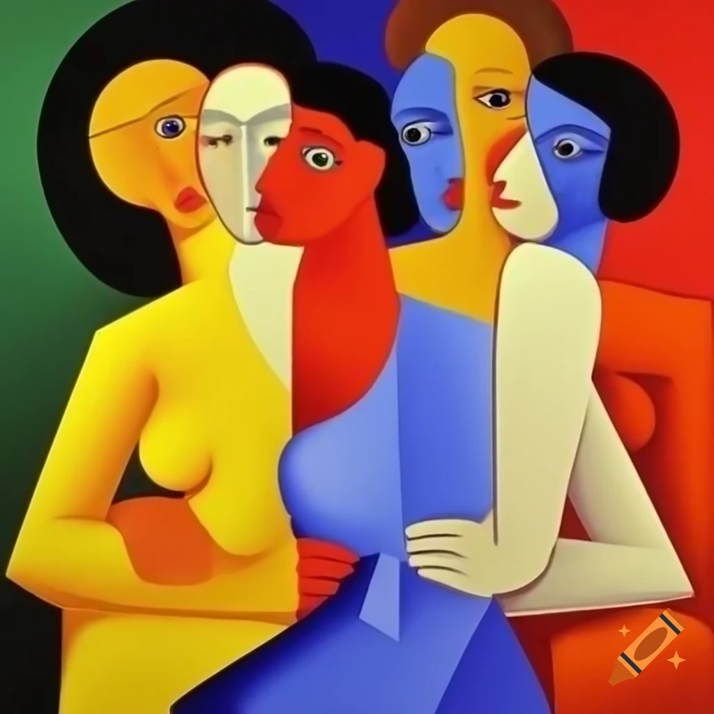 Cubist painting of women by David Hockney