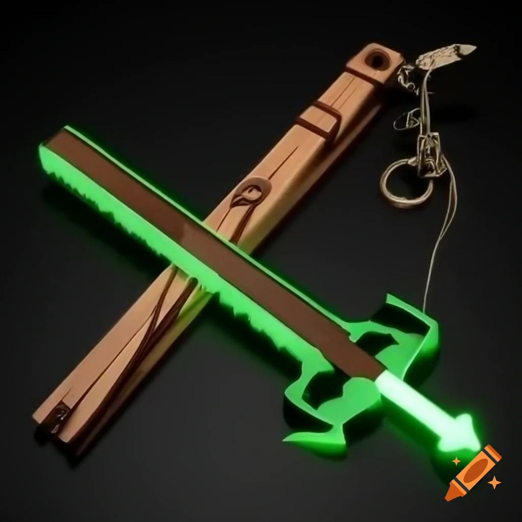 Wooden multi-layered Keyblade with green glowing string