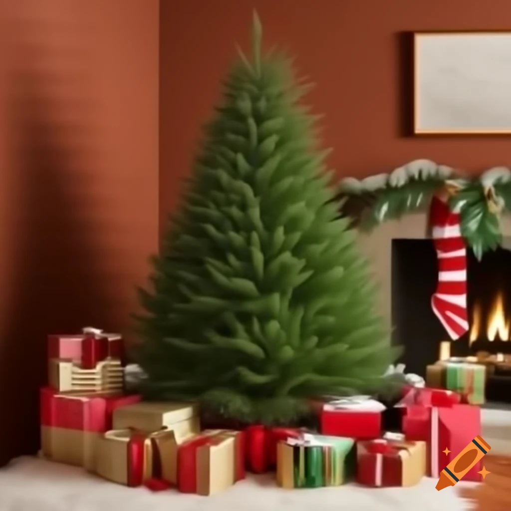 Christmas-themed pine tree in winter setting