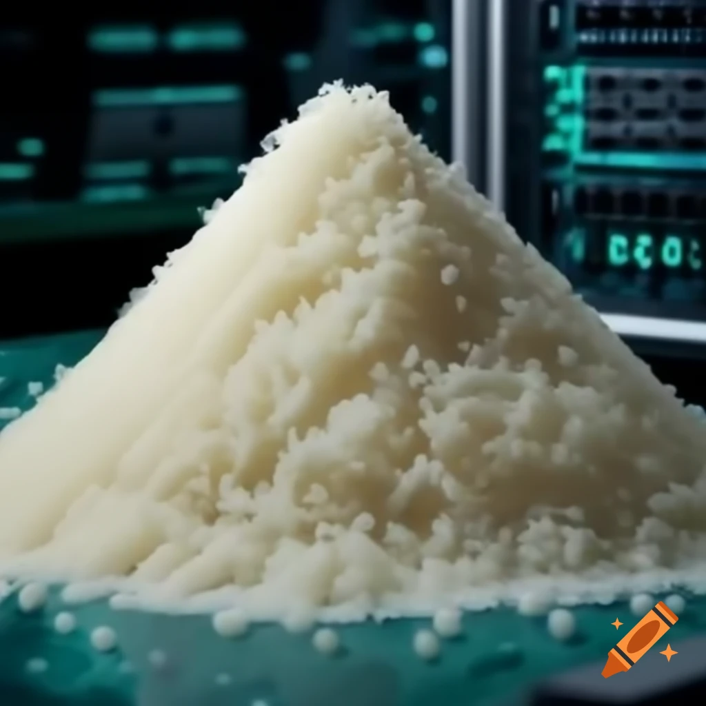 Piles of rice on a computer mainboard