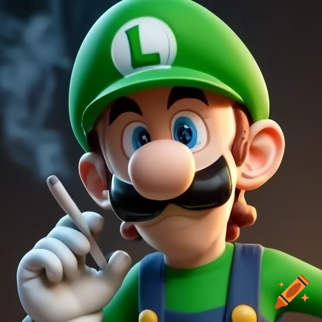 Character resembling Luigi holding a cigarette