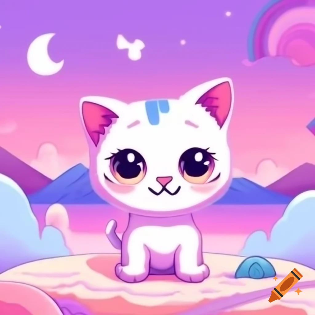 Cute girly kitten NFT profile picture in pink and purple anime style