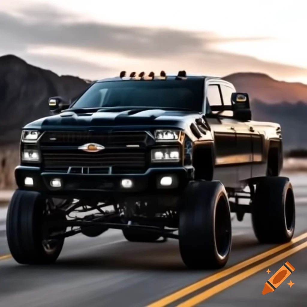 Black Chevy truck in a country setting, high definition