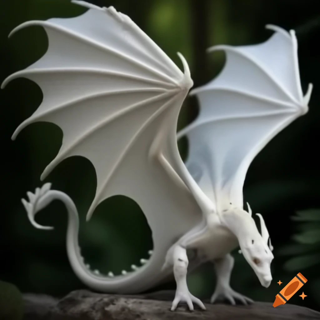 Realistic white wyvern showcasing large wings