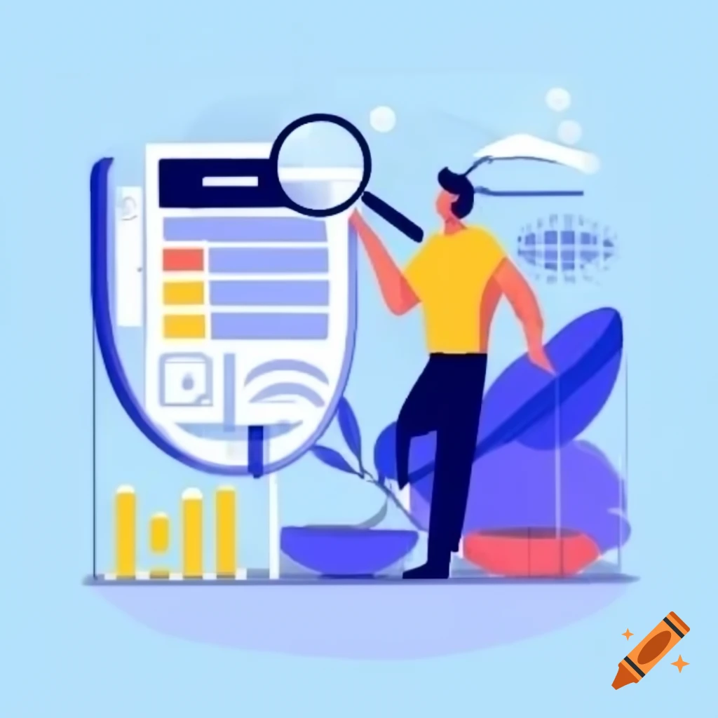 Modern vector illustration of human silhouette with magnifying glass and technology symbols