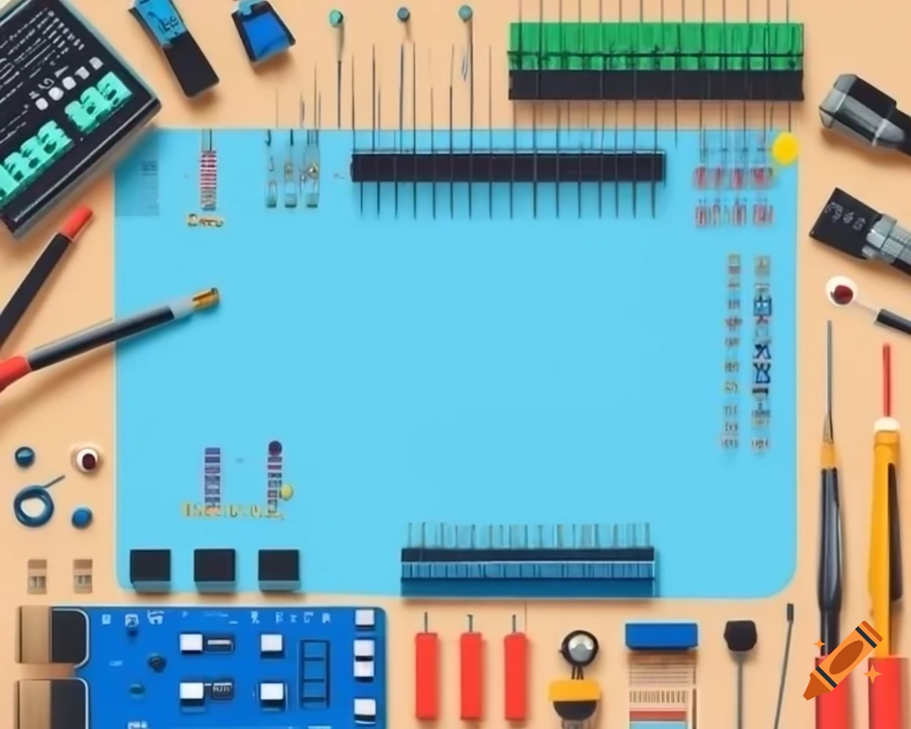 Tech themed banner showcasing electronic components arduino kits and