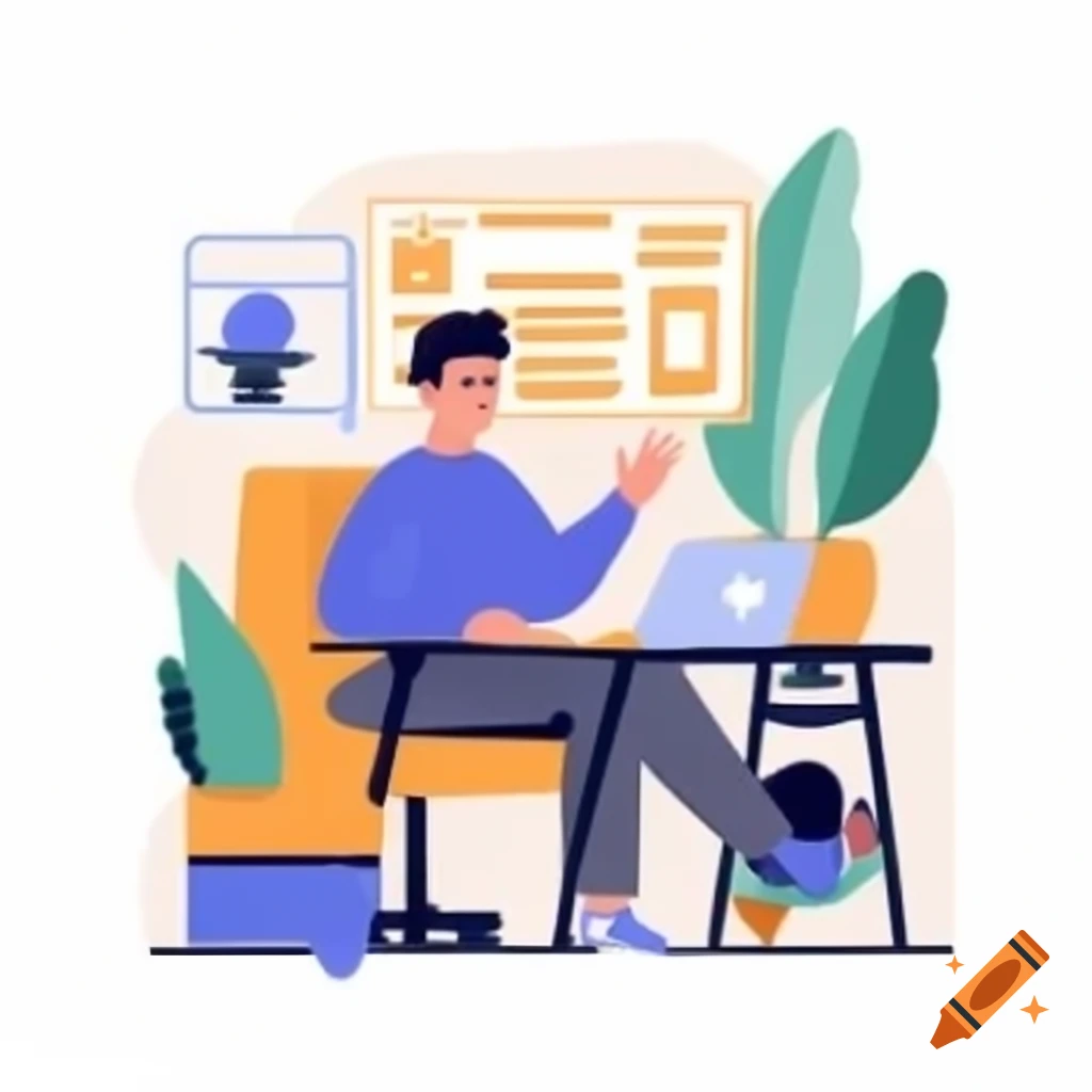 Cozy workspace with smiling person at desk using laptop