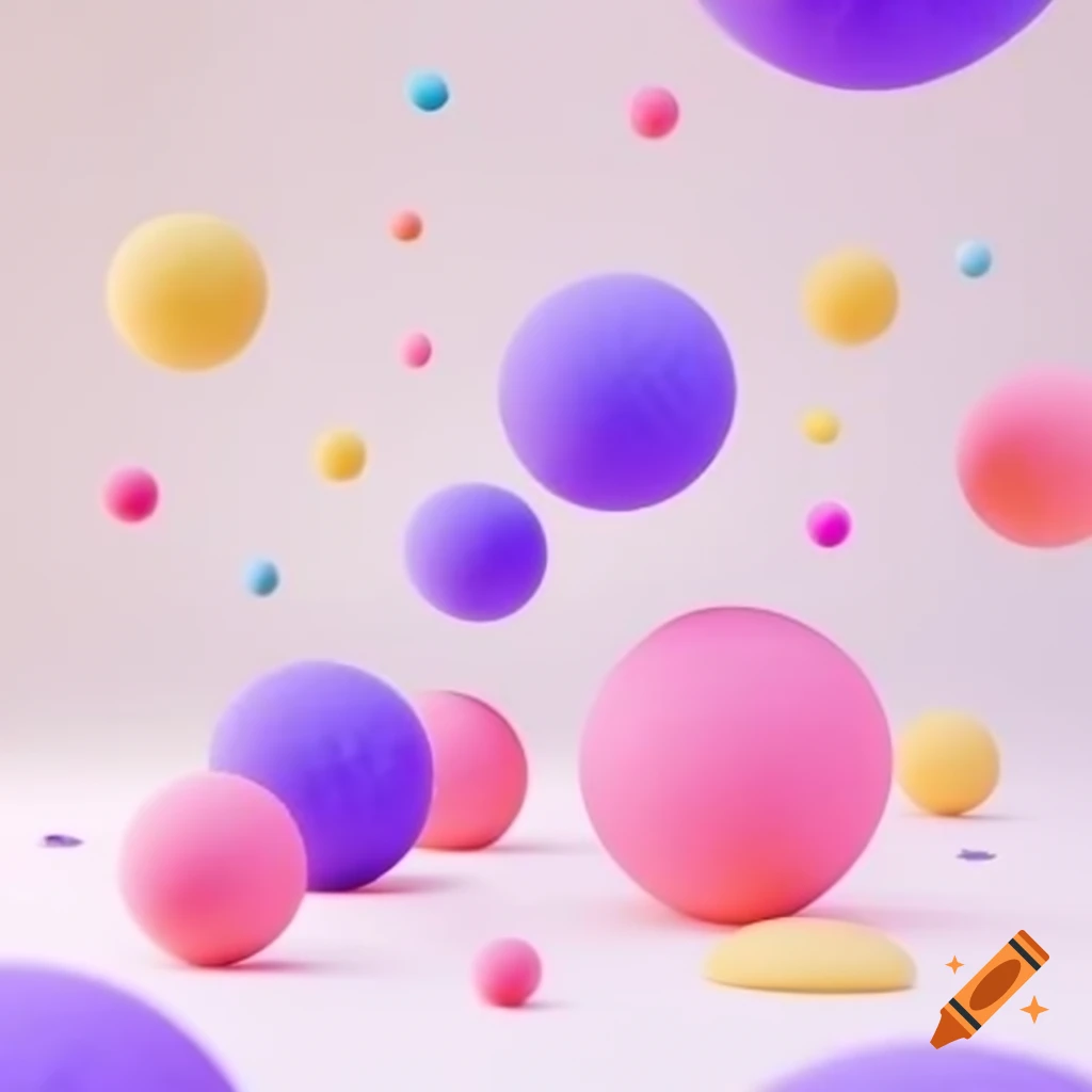Pastel colored balls and circles on a white 3D background