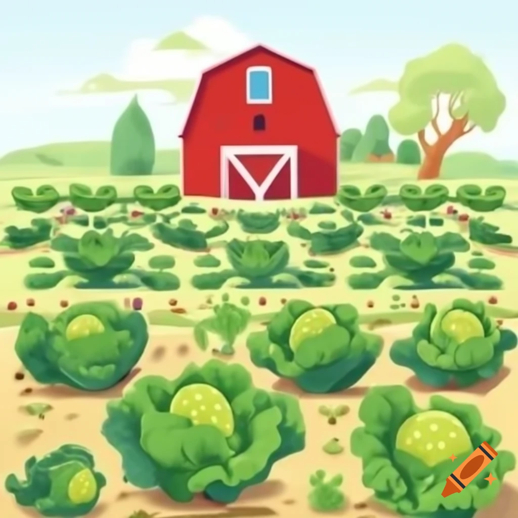 Colorful cartoon depiction of cabbage farms