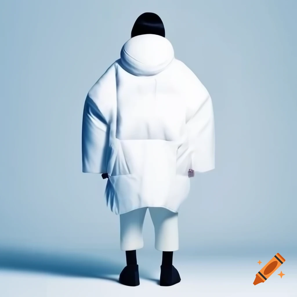 Back view of person in oversized padded white outfit with puffer jacket