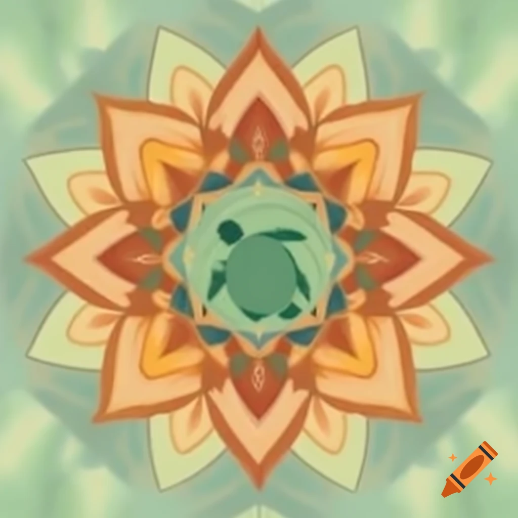 Intricate mandala featuring a turtle in light colors