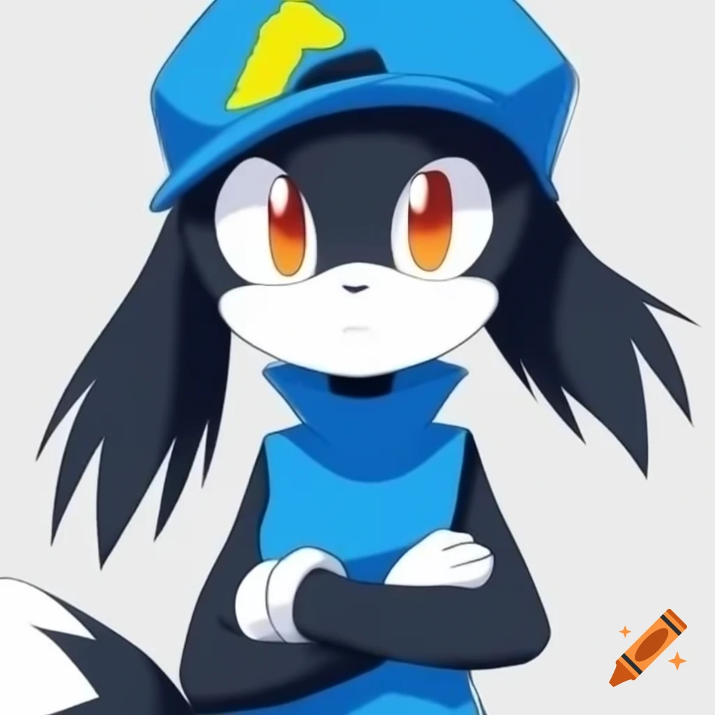 Klonoa character in sleeveless blue turtleneck with arms crossed