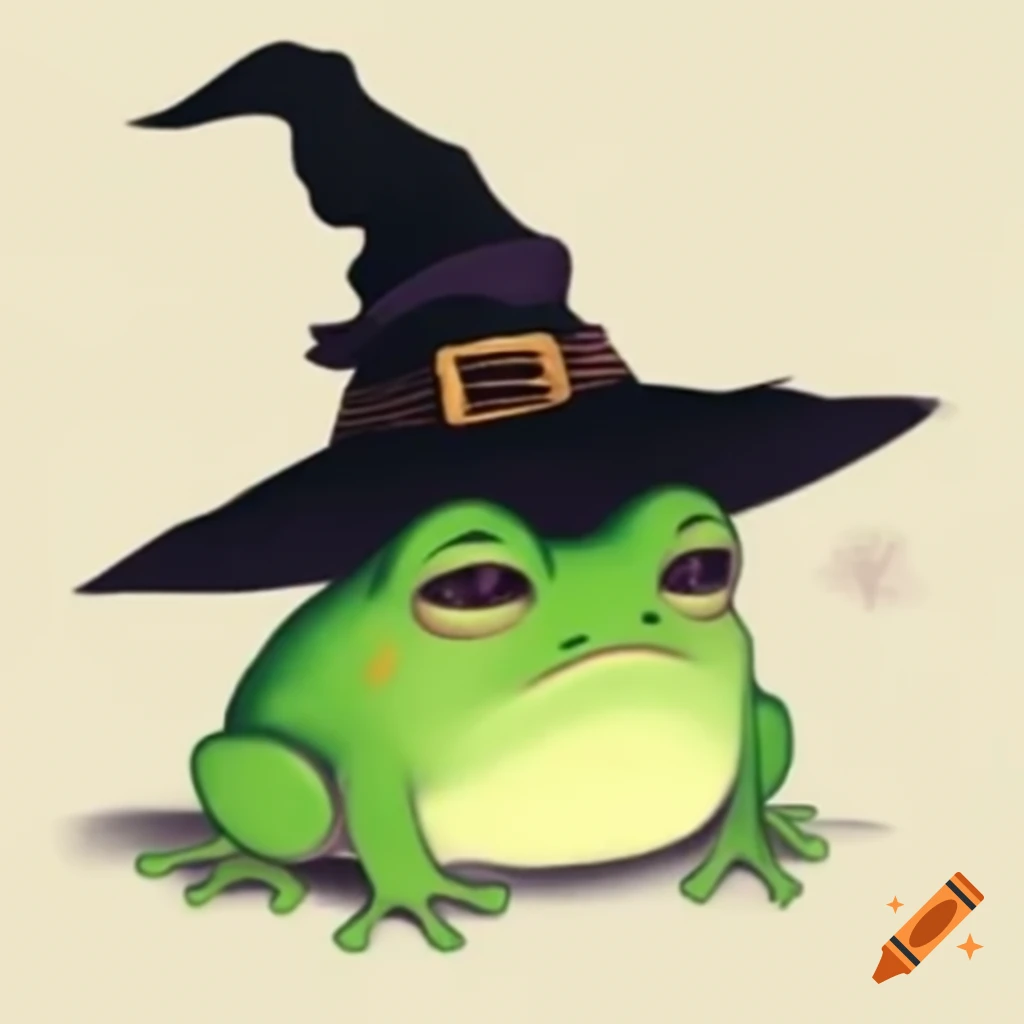 Sad frog wearing a witch hat