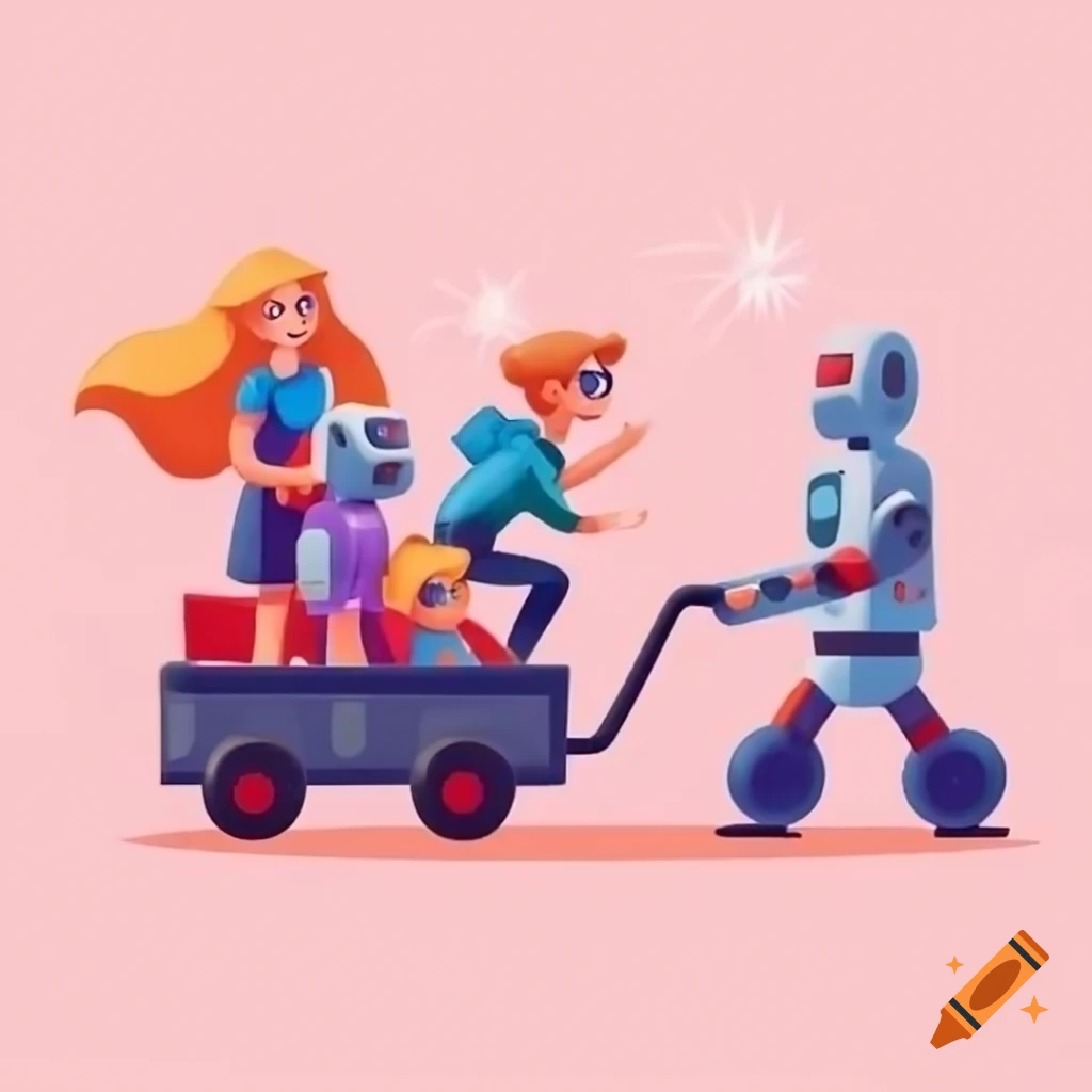 Comic featuring women and robots pulling a carriage