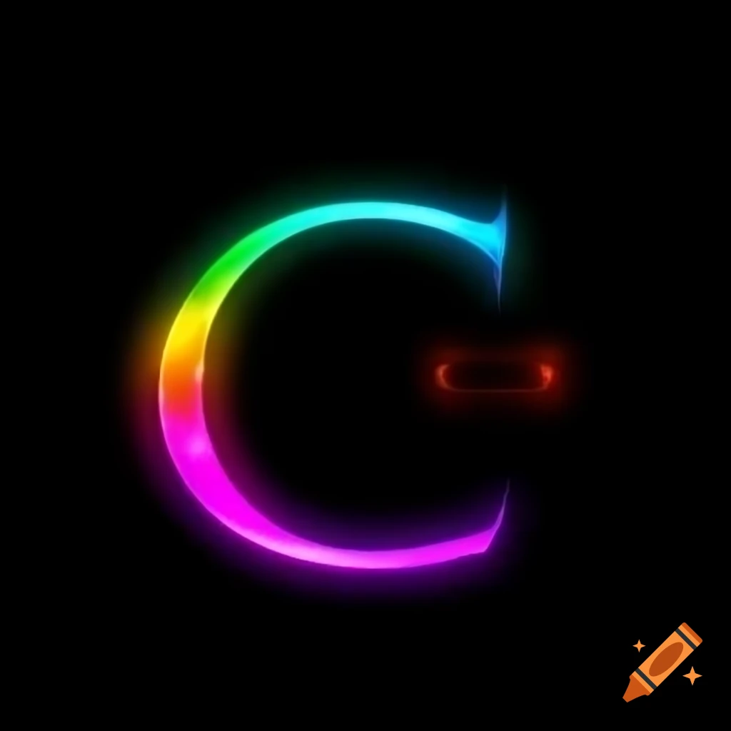 Rainbow glowing ring with letter C on black background