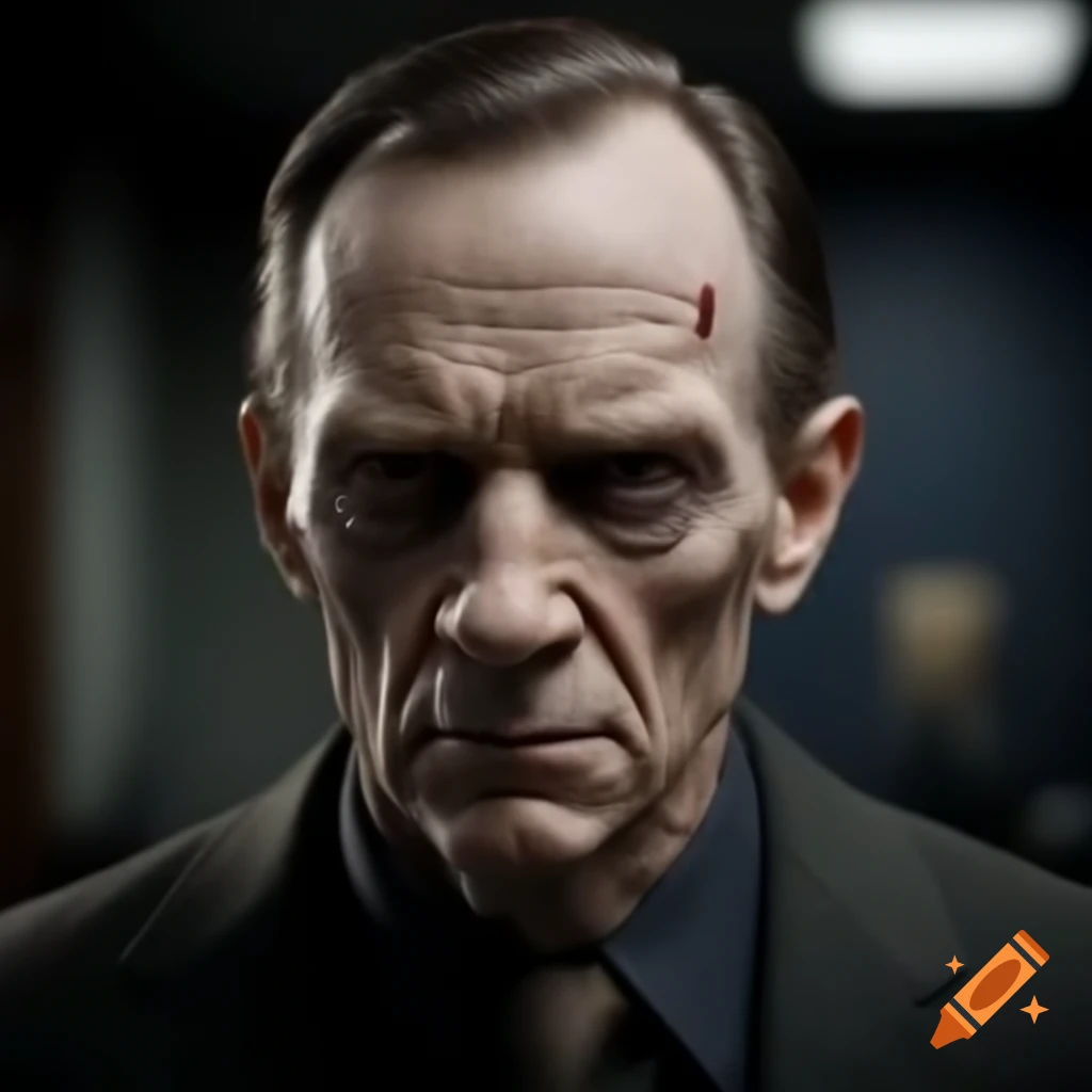 Realistic depiction of a human face with psychological intensity