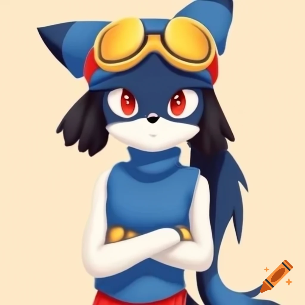 Girlie Klonoa with crossed arms in blue turtleneck