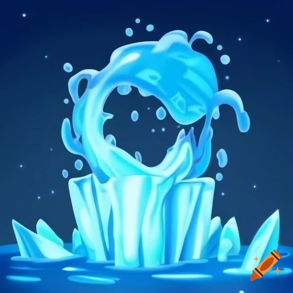 Drawing of magical water transforming into ice in the air