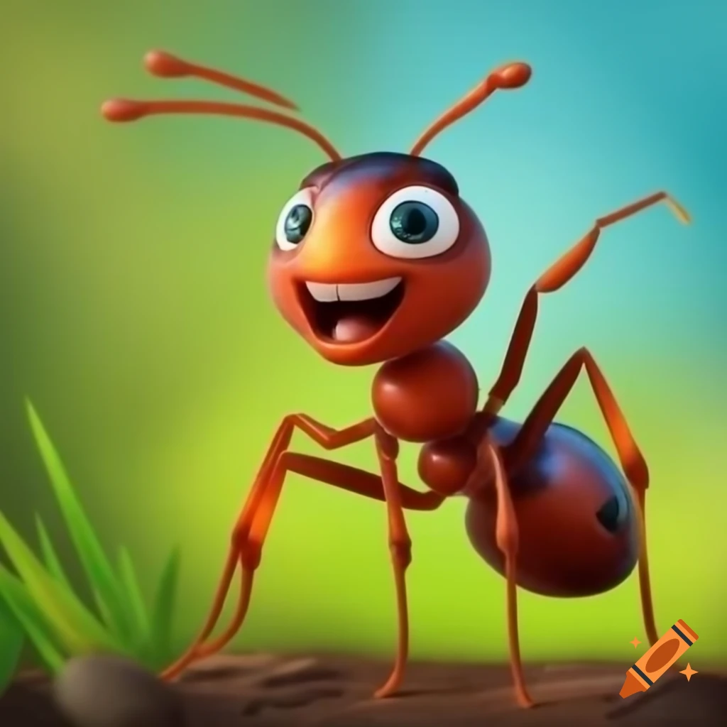 Funny ant queen character laughing, whimsical art style
