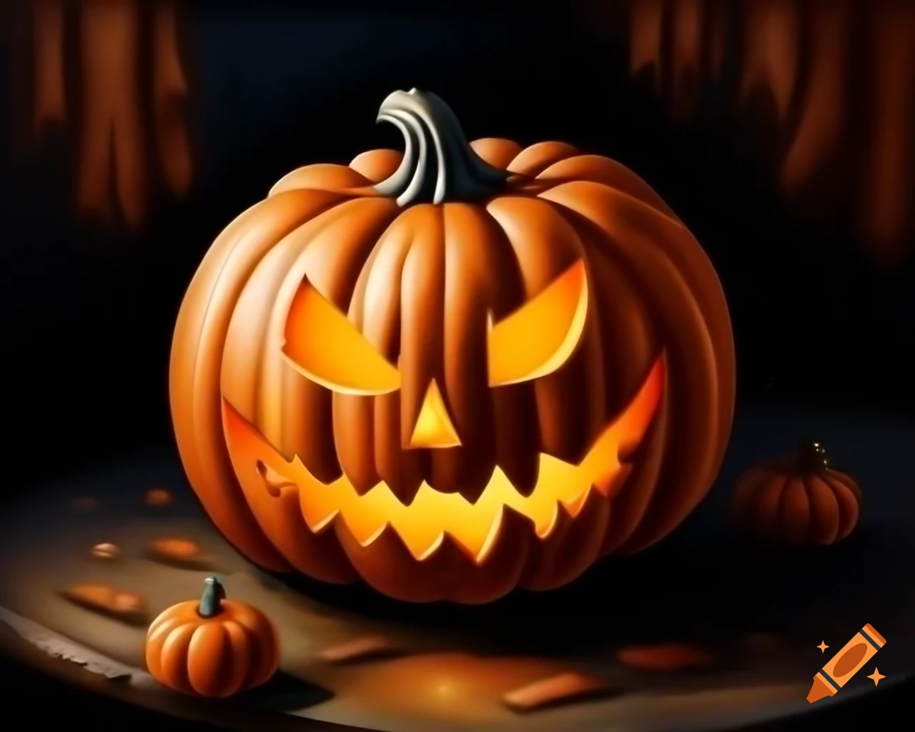 Watercolor Halloween pumpkin in brown, tan, and gold storybook style
