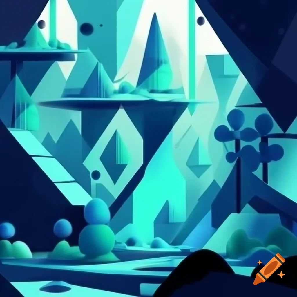 Ink illustration of enchanted forest with geometric forms and mechanical elements inspired by Constructivism
