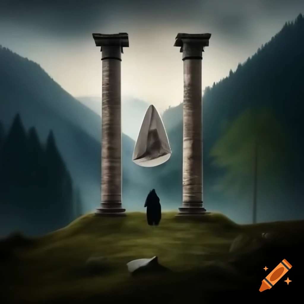 Roman numerals 'II' displayed in forest mountains with hooded man in foreground