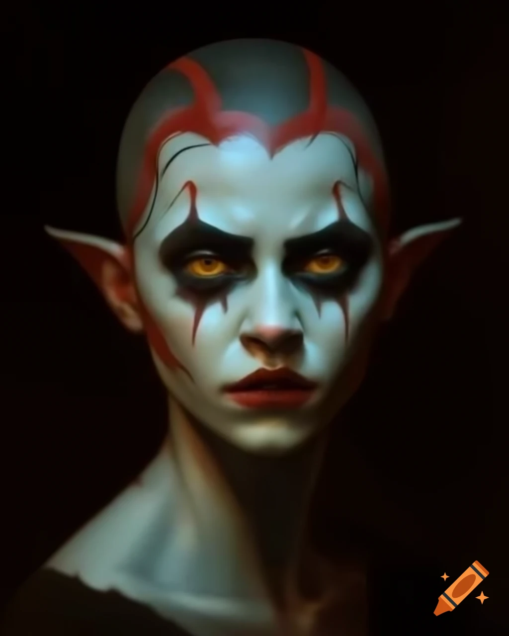 Oil painting of a female vampire with visible brush strokes and warm lighting