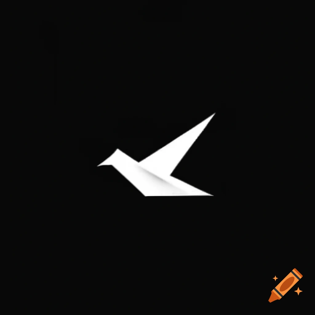 Minimalist origami bird logo in white on black background