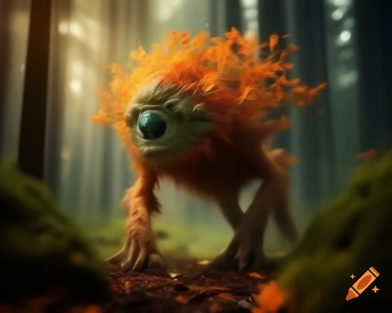 Realistic depiction of an orange tree monster in warm colors