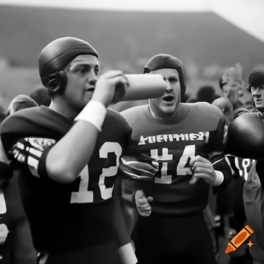 American football players enjoying tea after scoring a touchdown